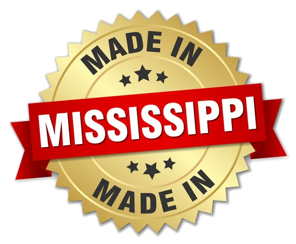 Made in Mississippi gold badge with red ribbon — Stock Vector