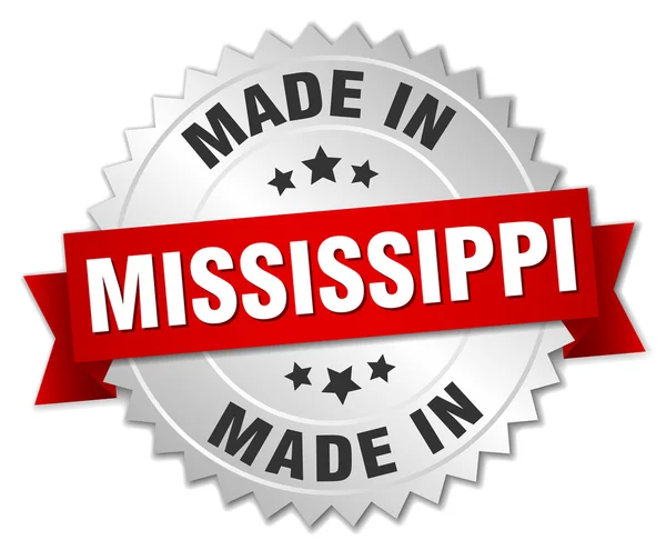 Made in Mississippi silver badge with red ribbon — Stock Vector