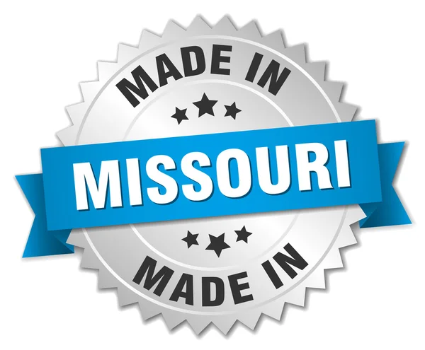 Made in Missouri silver badge with blue ribbon — Stock Vector