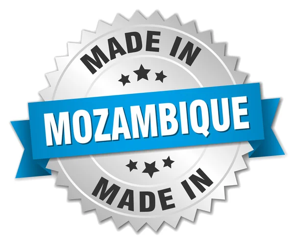 Hergestellt in mozambique silbernes Abzeichen mit blauem Band — Stockvektor