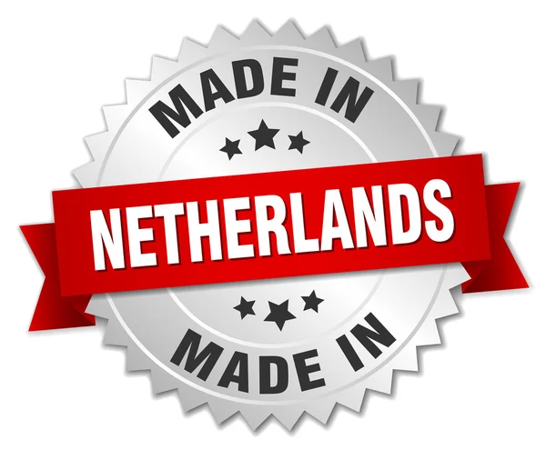 Hecho en Holanda placa de plata con cinta roja — Vector de stock