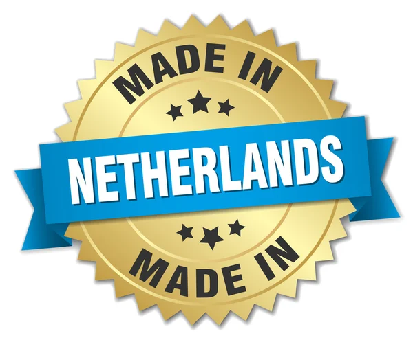 Hecho en Holanda insignia de oro con cinta azul — Vector de stock