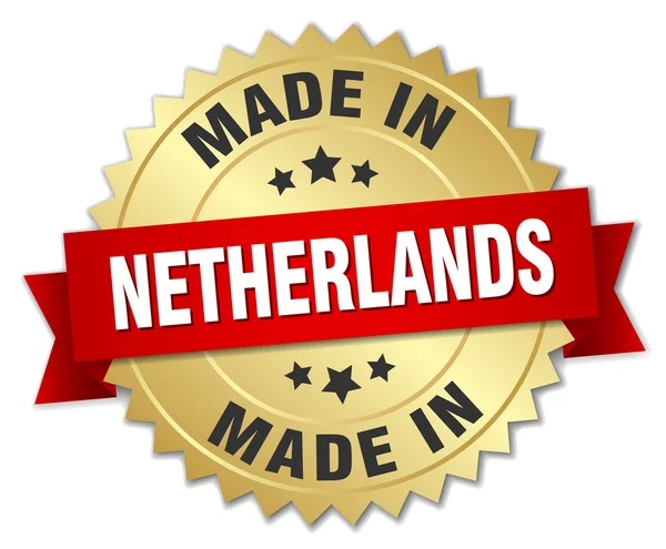 Hecho en Holanda insignia de oro con cinta roja — Vector de stock