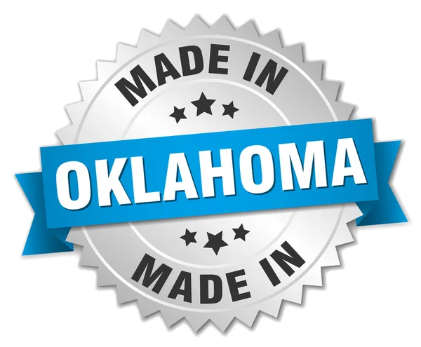 Gemaakt in Oklahoma zilveren badge met blauw lint — Stockvector