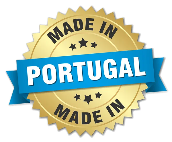Hecho en Portugal insignia de oro con cinta azul — Vector de stock