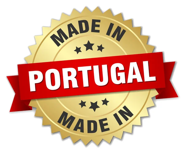Gemaakt in Portugal gouden badge met rood lint — Stockvector