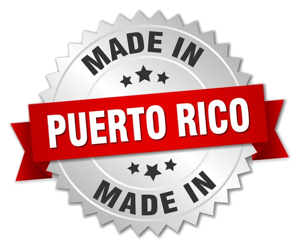 Made in Puerto Rico silver badge with red ribbon — Stock Vector