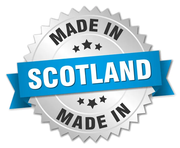 Gemaakt in Schotland zilveren badge met blauw lint — Stockvector