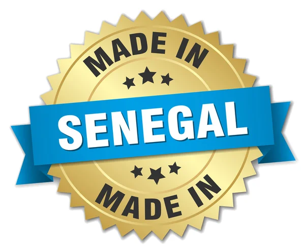 Wykonane w Senegalu złota odznaka z niebieską wstążką — Wektor stockowy