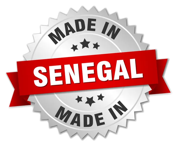 Vyrobené v Senegalu stříbrný odznak s červenou stužku — Stockový vektor