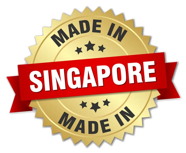 Feito em crachá de ouro de Singapura com fita vermelha — Vetor de Stock