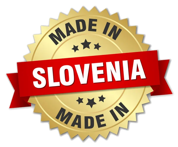 Badge en or Slovénie avec ruban rouge — Image vectorielle