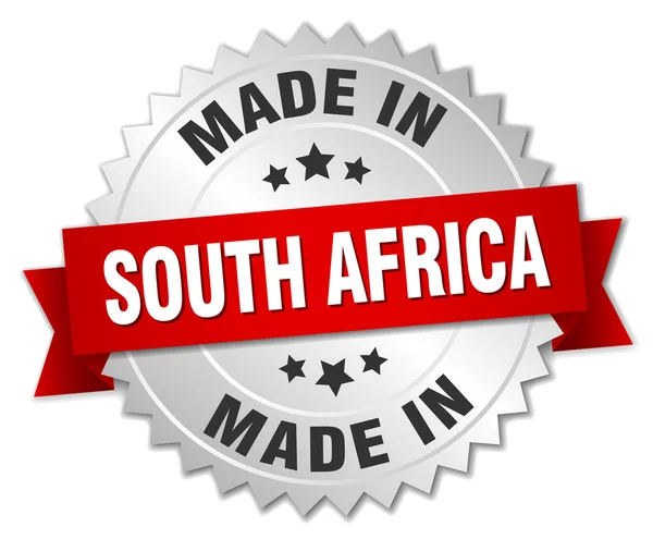 Made in South Africa silver badge with red ribbon — Stock Vector