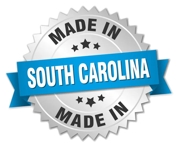 Gemaakt in South Carolina zilveren badge met blauw lint — Stockvector