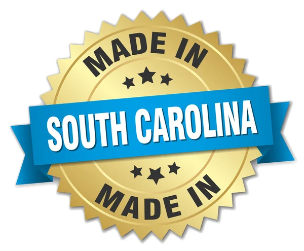 Gemaakt in South Carolina gouden badge met blauw lint — Stockvector