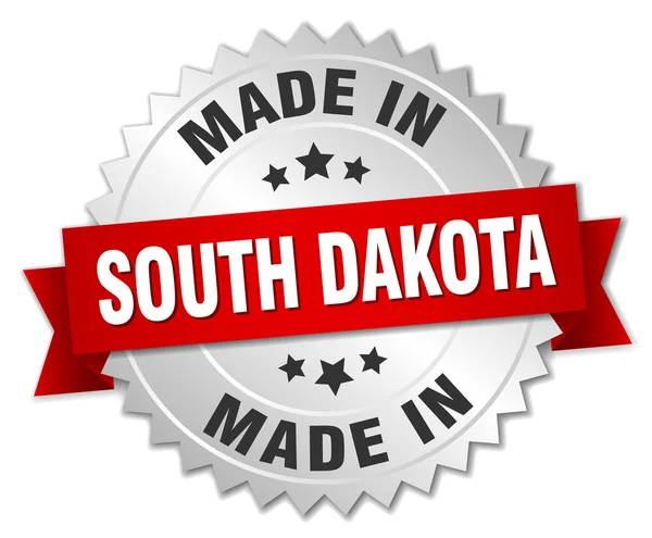 Made in South Dakota silver badge with red ribbon — Stock Vector