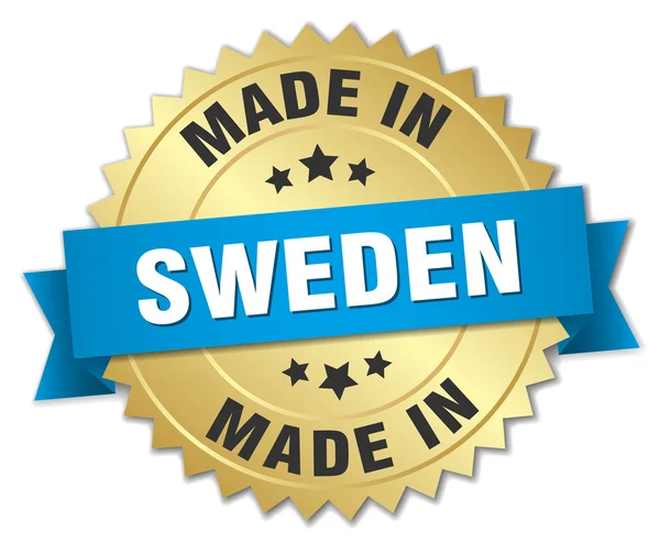 Made in Sweden gold badge with blue ribbon — Stock Vector