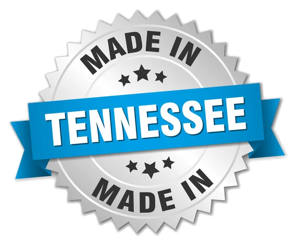 Gemaakt in Tennessee zilveren badge met blauw lint — Stockvector