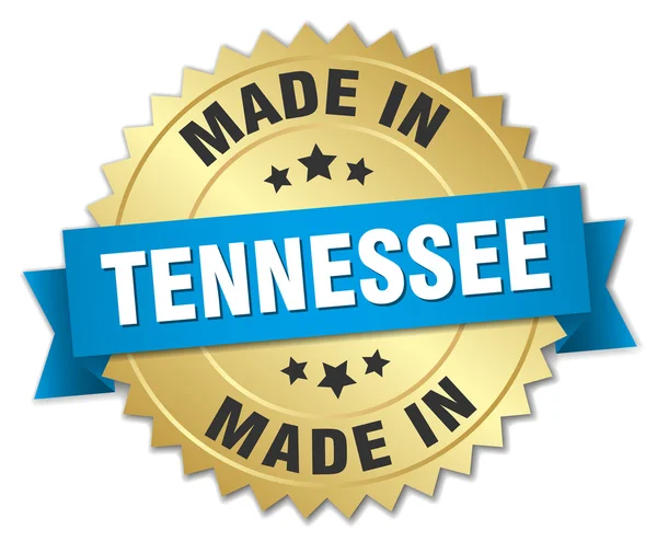 Gemaakt in Tennessee gouden badge met blauw lint — Stockvector