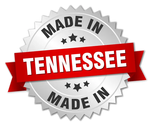 Gemaakt in Tennessee zilveren badge met rood lint — Stockvector