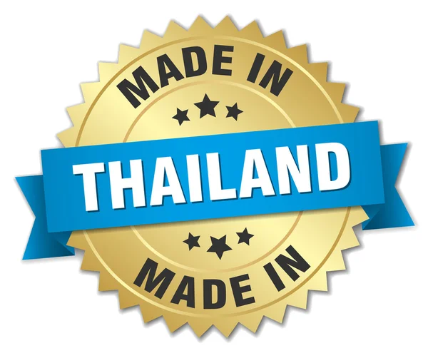 Gemaakt in Thailand gouden badge met blauw lint — Stockvector