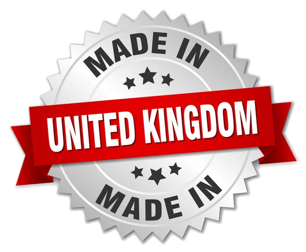 Made in United Kingdom distintivo d'argento con nastro rosso — Vettoriale Stock