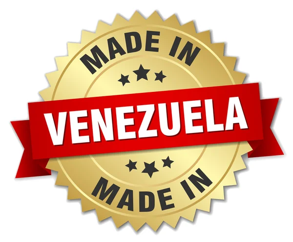 Made in Venezuela gold badge with red ribbon — Stock Vector