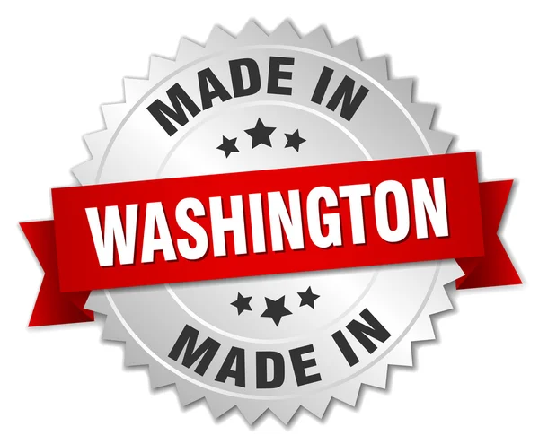 Made in Washington silver badge with red ribbon — Stock Vector