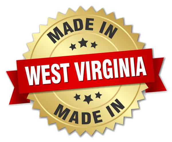 Made in West Virginia gold badge with red ribbon — Stock Vector