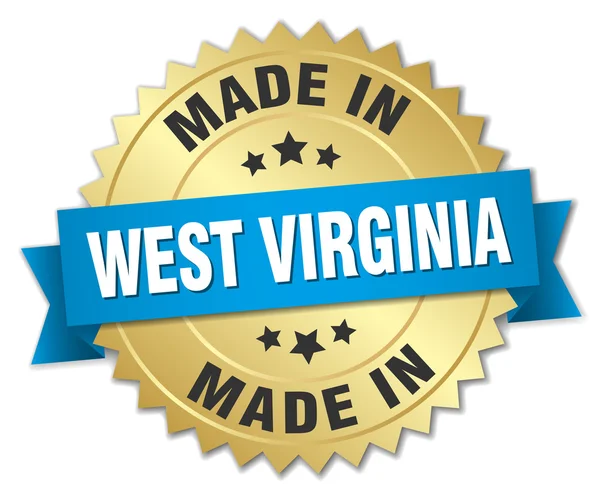 Made in West Virginia gold badge with blue ribbon — Stock Vector