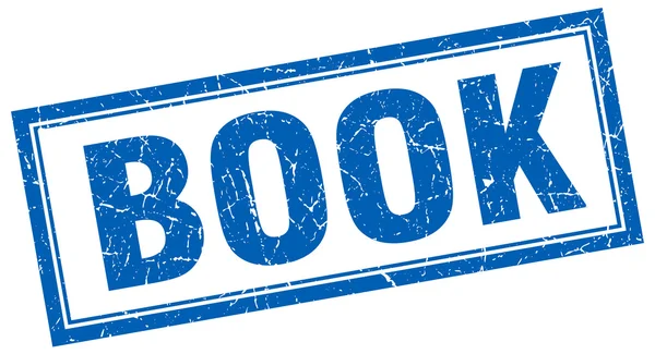 Livro azul quadrado grunge selo em branco — Vetor de Stock