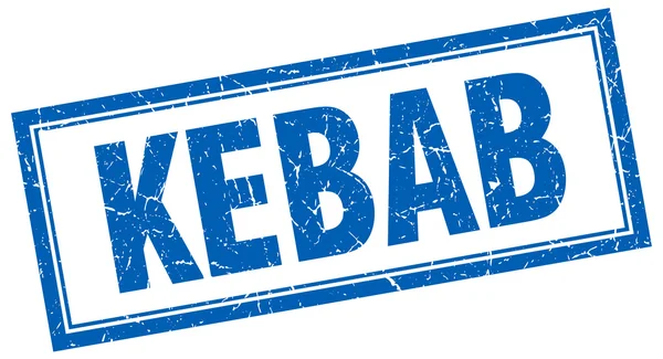 Kebab blauwe vierkante grunge stempel op wit — Stockvector