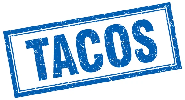 Tacos pieczęć niebieski nieczysty kwadrat na białym tle — Wektor stockowy
