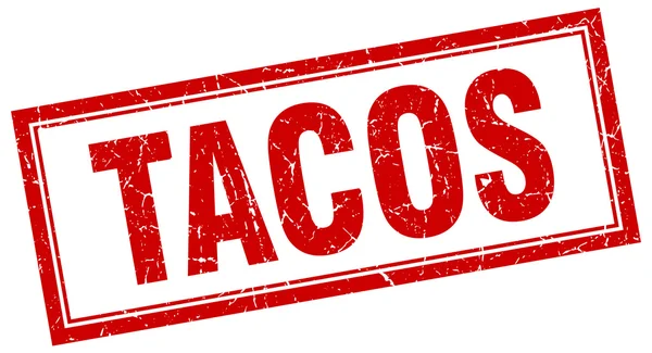 Tacos Röda torget grunge stämpel på vit — Stock vektor