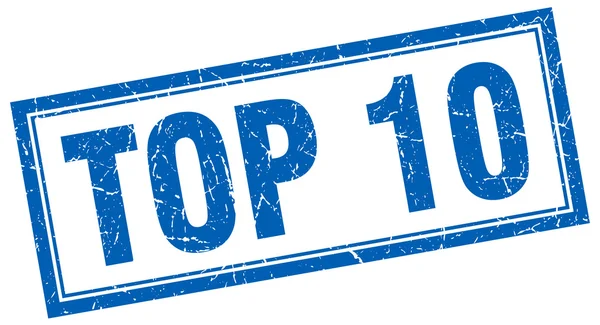 Top 10 Grunge cuadrado azul estampado en blanco — Vector de stock