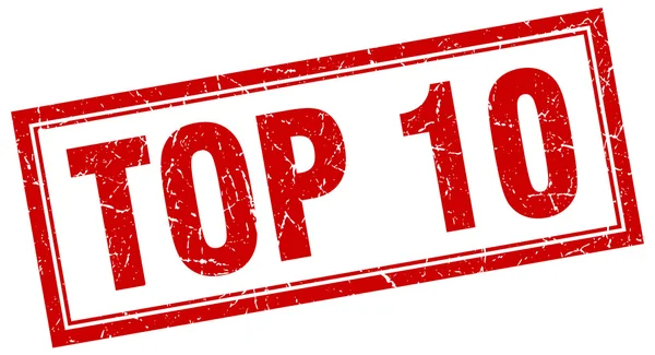 Top 10 sello grunge cuadrado rojo en blanco — Vector de stock