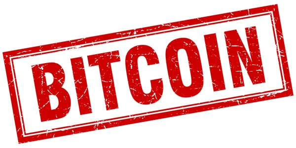 Bitcoin vermelho quadrado grunge selo no branco — Vetor de Stock