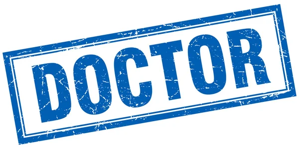 Médico azul quadrado grunge carimbo em branco — Vetor de Stock