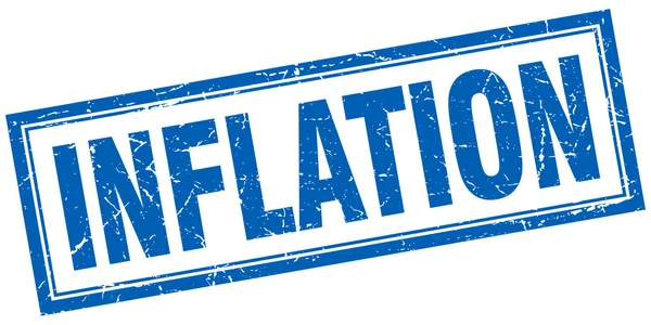 Inflation blauer quadratischer Grunge-Stempel auf Weiß — Stockvektor