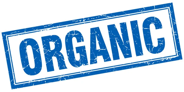 Organische blauwe vierkante grunge stempel op wit — Stockvector