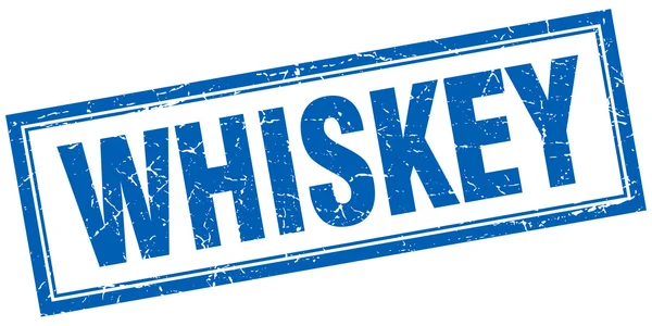 白地ウイスキー青い正方形グランジ スタンプ — ストックベクタ