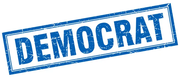 Democratico blu piazza grunge timbro su bianco — Vettoriale Stock