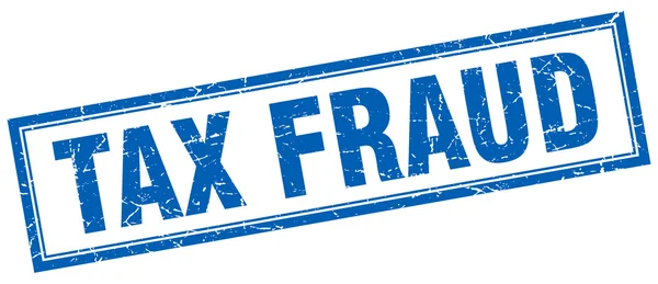 Fiscale fraude blauwe vierkante grunge stempel op wit — Stockvector