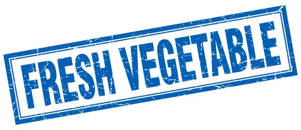 白の新鮮な野菜の青い正方形グランジ スタンプ — ストックベクタ