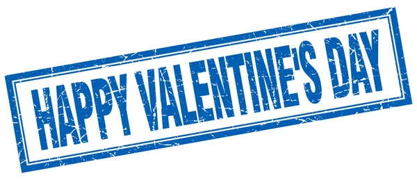 Boldog Valentin-napot kék négyzet grunge bélyegző-fehér — Stock Vector