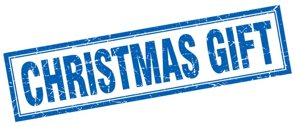Рождественский подарок голубой квадратный гранж штамп на белом — стоковый вектор