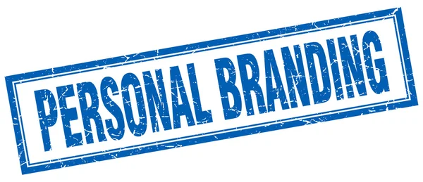 Personal branding blu quadrata grunge timbro su bianco — Vettoriale Stock