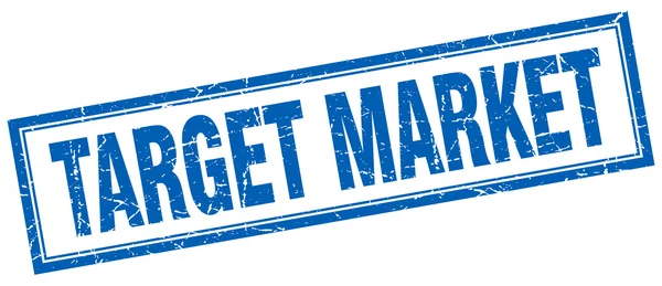 Target market blue square grunge stamp on white — Stock Vector