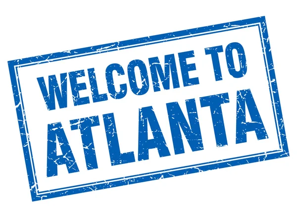 Atlanta grunge quadrado azul bem-vindo selo isolado —  Vetores de Stock