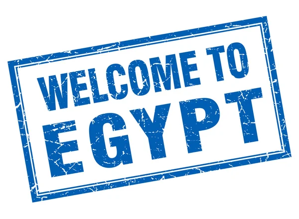 エジプト青い正方形グランジへようこそ分離スタンプ — ストックベクタ